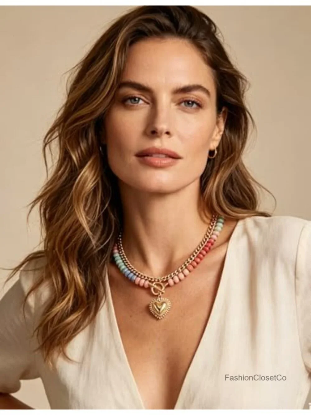 Layered Necklaces for Women Gold Chunky Chain Acrylic Beaded Choker Vintage